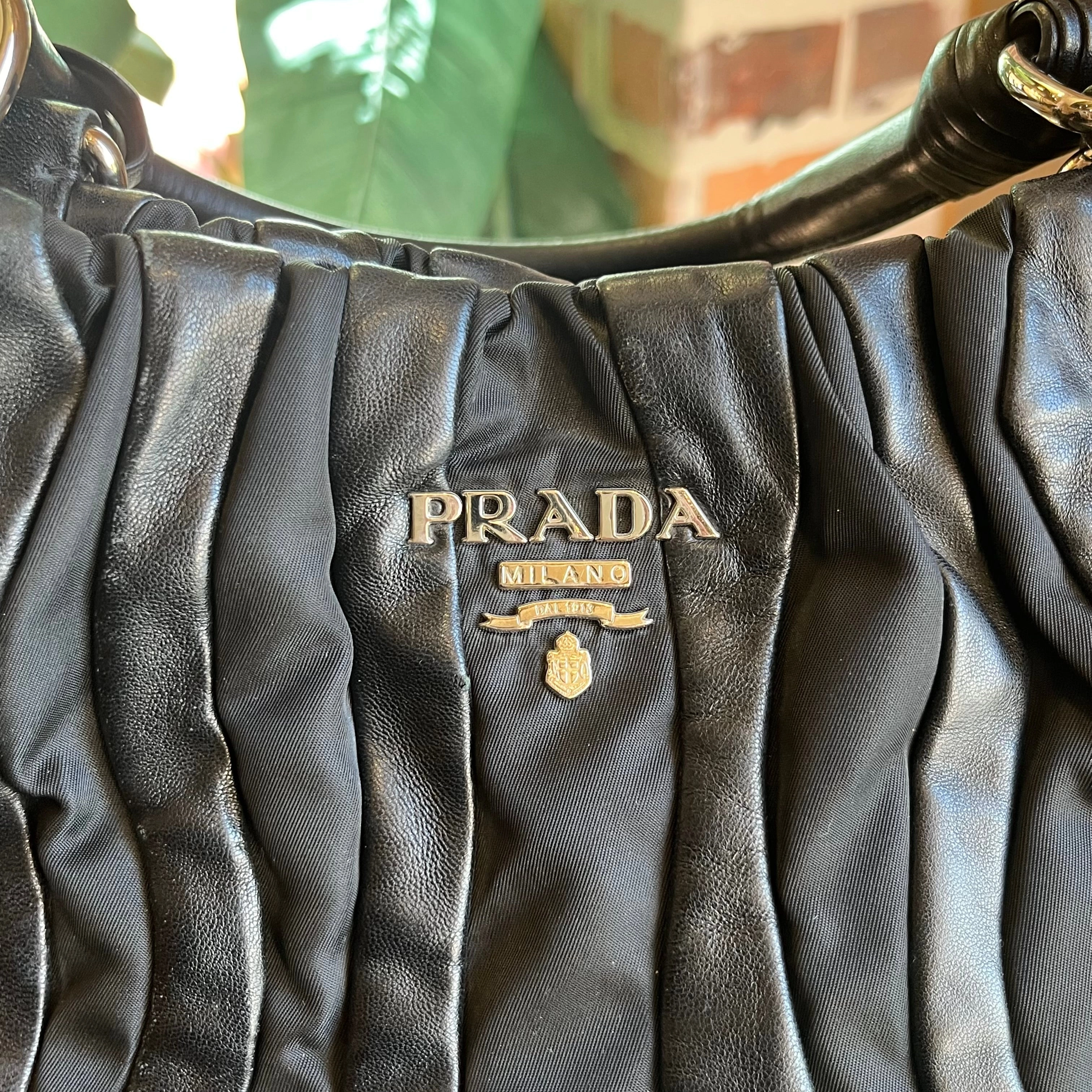 PRADA Wave Black Tessuto Nylon Nappa Leather Hobo Bag TS3917