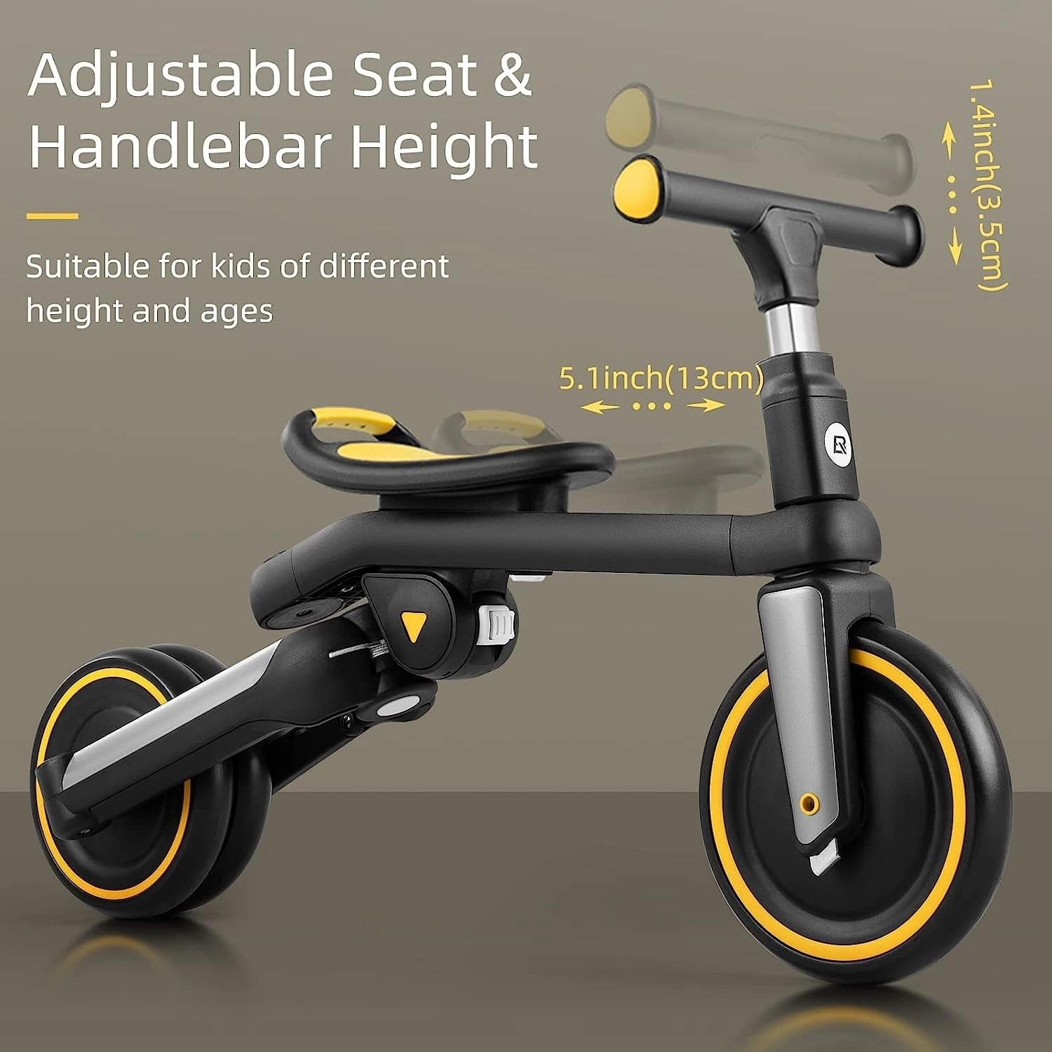 ROCKBROS 3-in-1 Kids Tricycle with Adjustable Seat and Removable Pedals