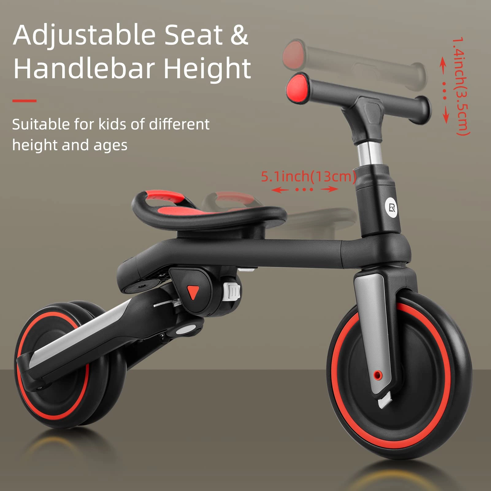 ROCKBROS 3-in-1 Kids Tricycle with Adjustable Seat and Removable Pedals