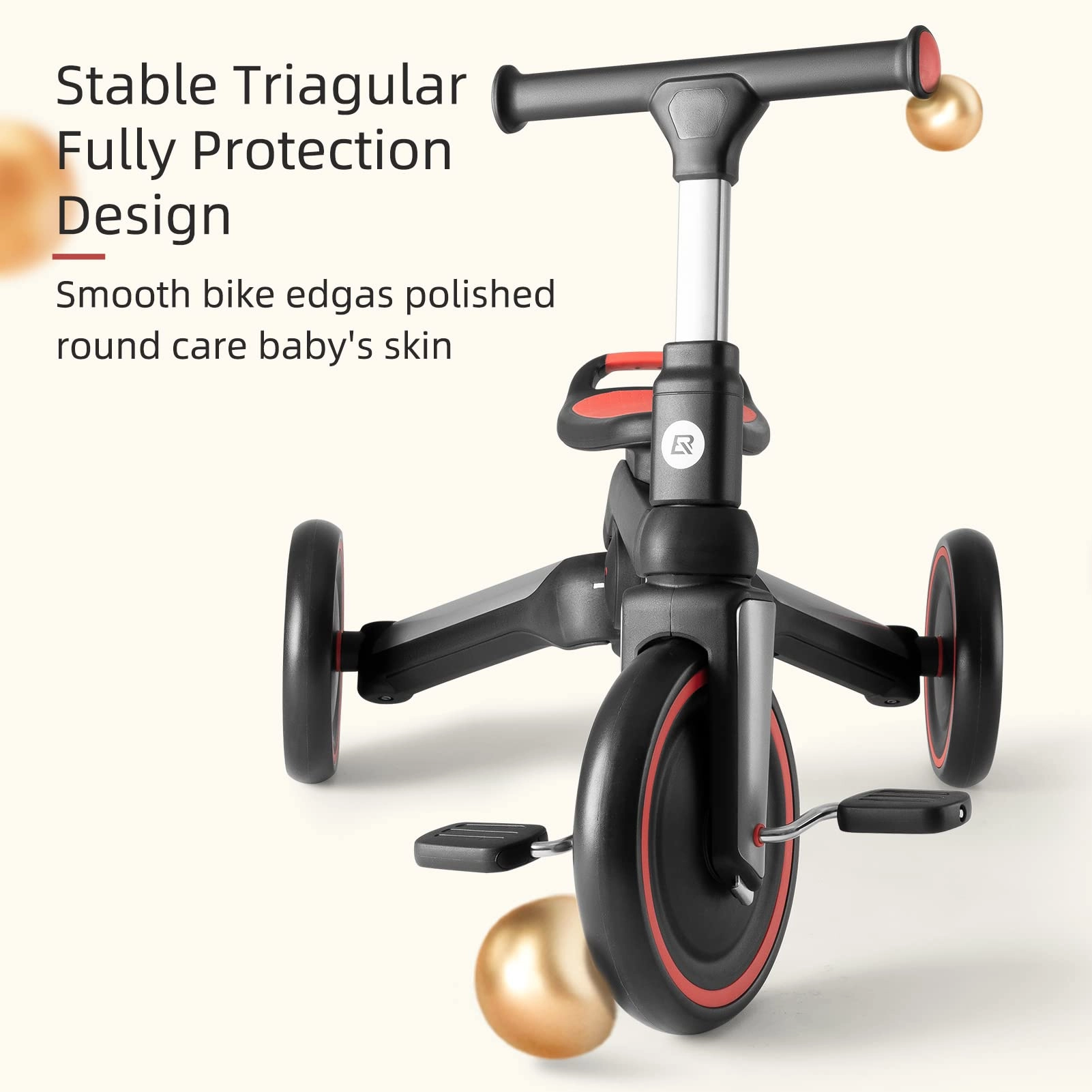 ROCKBROS 3-in-1 Kids Tricycle with Adjustable Seat and Removable Pedals