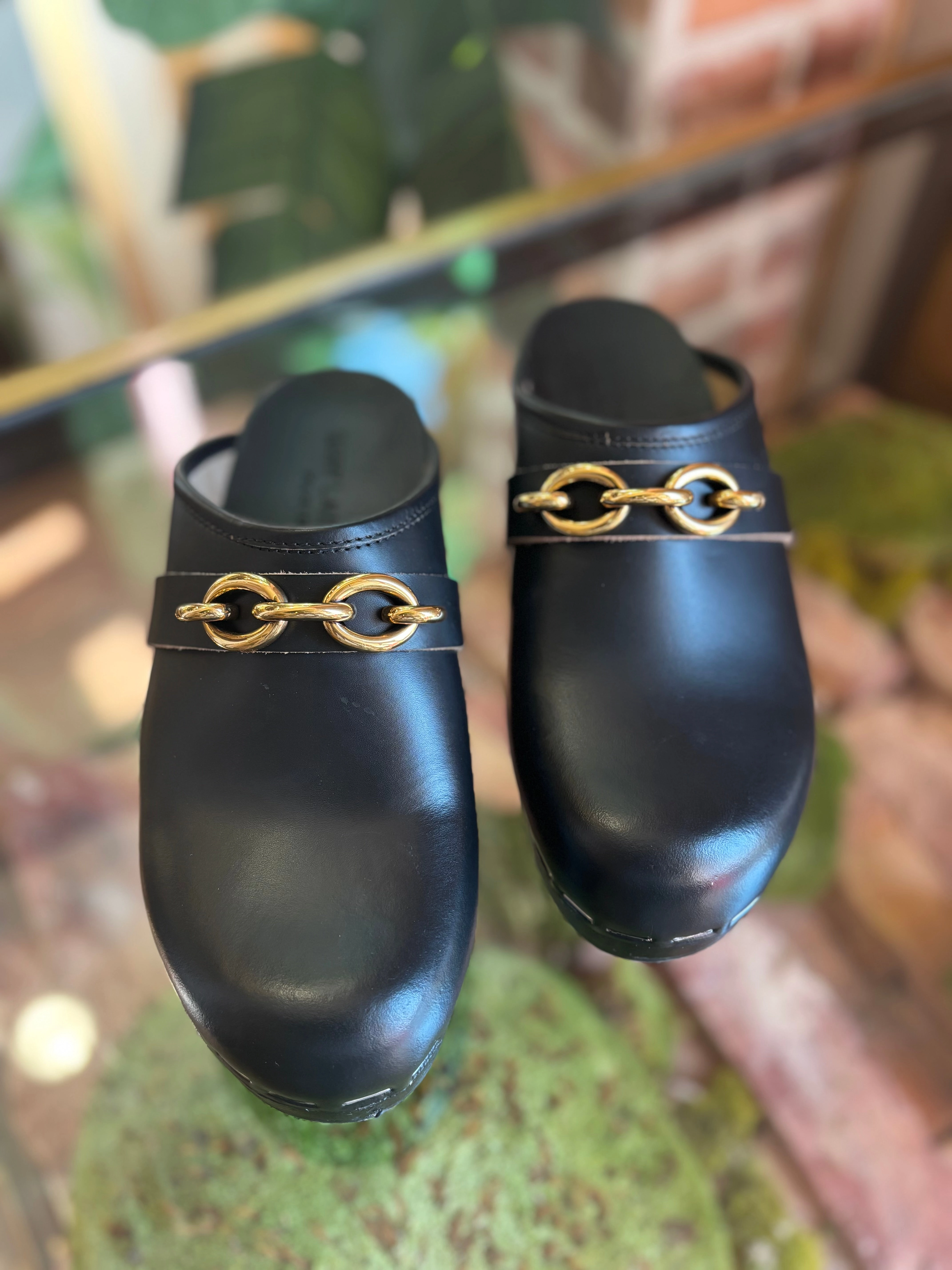 SAINT LAURENT Black Leather Clogs Sz 38