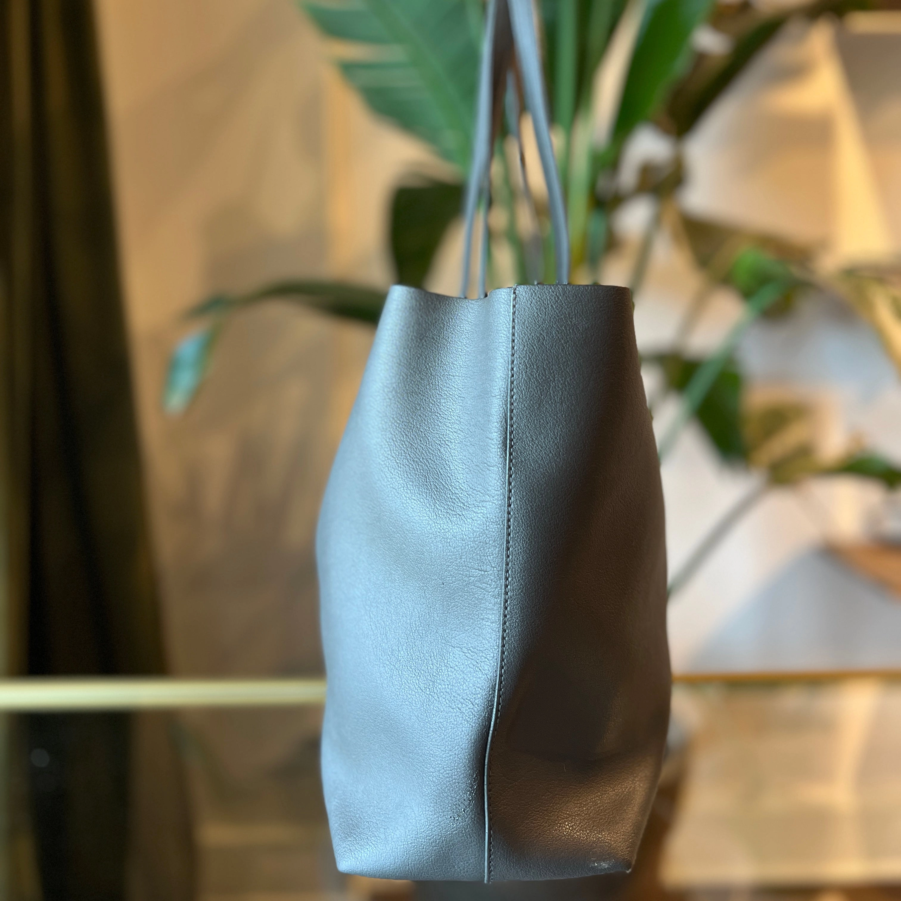 SAINT LAURENT Gray Calfskin Large Shopping Tote