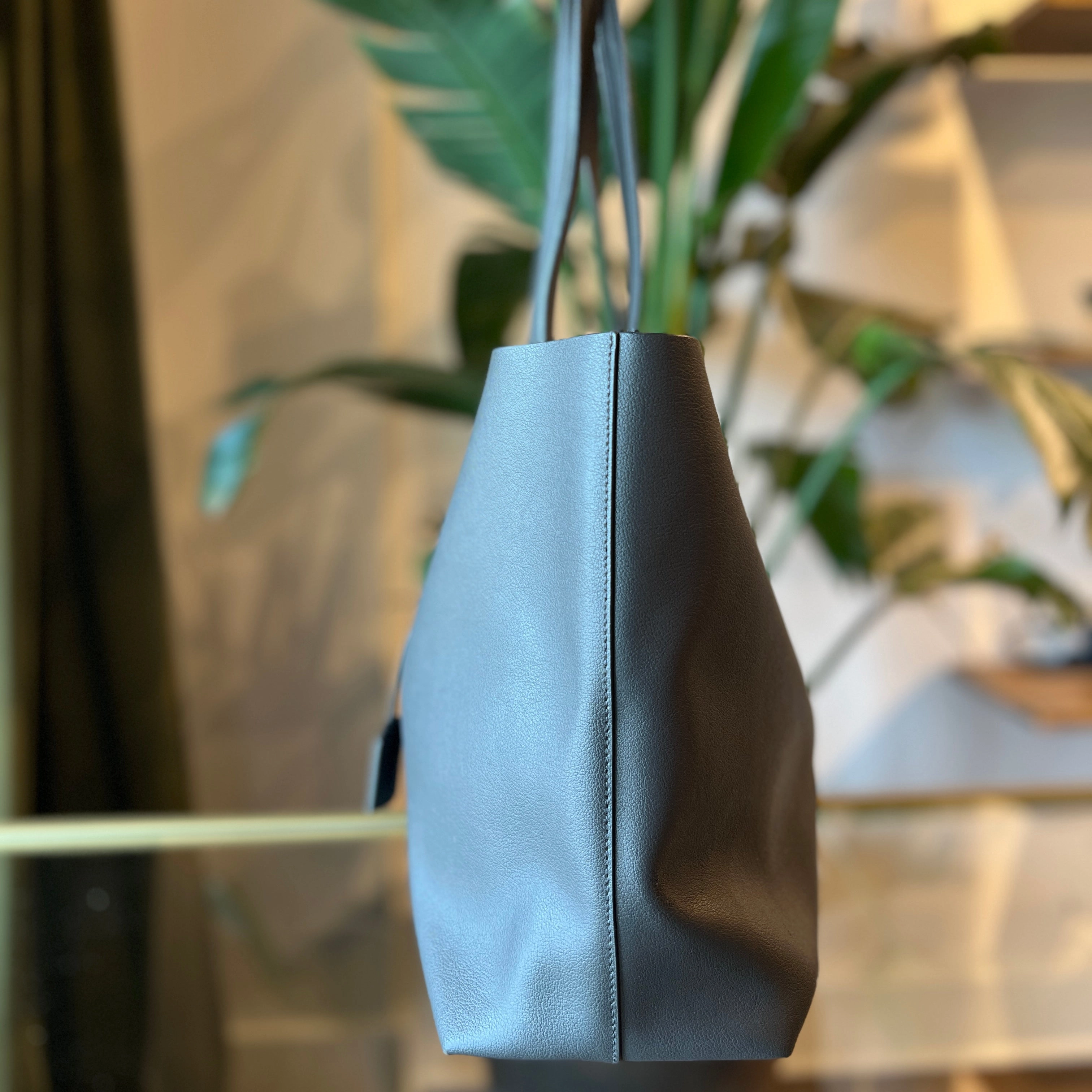SAINT LAURENT Gray Calfskin Large Shopping Tote