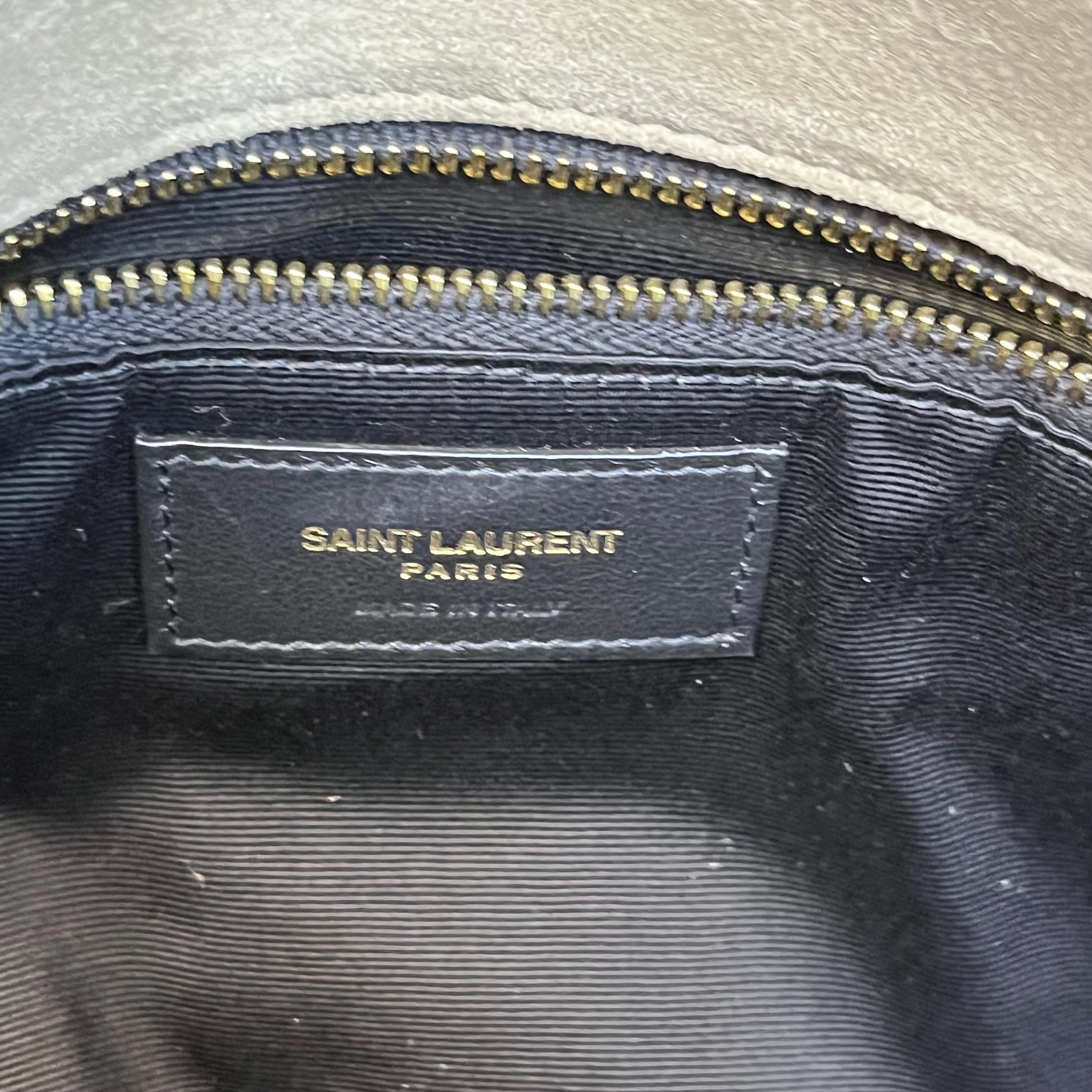 SAINT LAURENT Lou Puffer Medium Matte Gold Quilted Suede Crossbody Bag