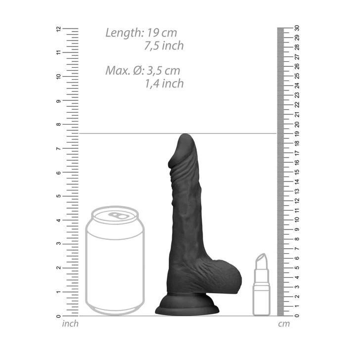 Shots Real Rock Skin Dong With Balls 7 Inch - Black