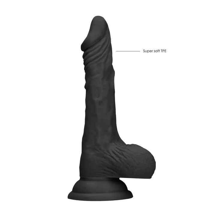 Shots Real Rock Skin Dong With Balls 7 Inch - Black