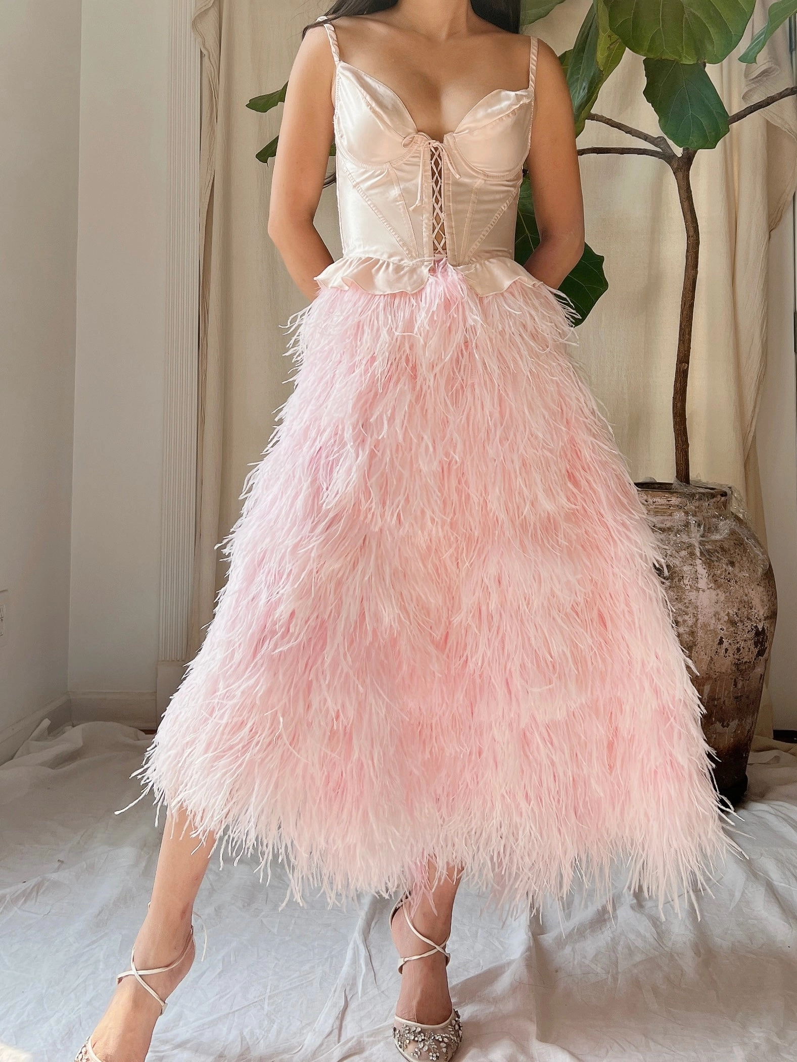 Soft Pink Feather Skirt - S-L