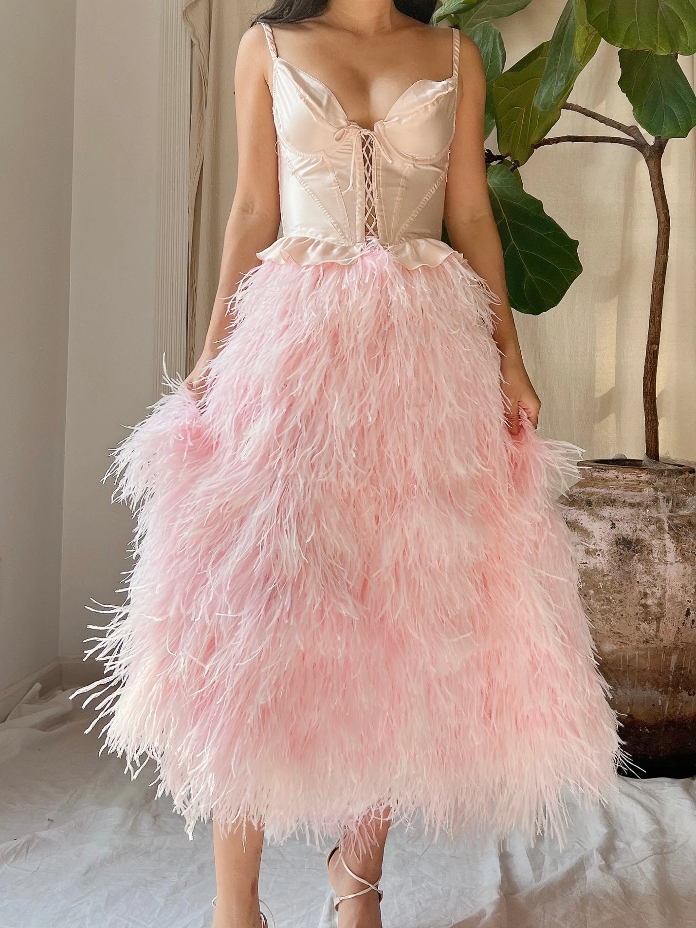 Soft Pink Feather Skirt - S-L