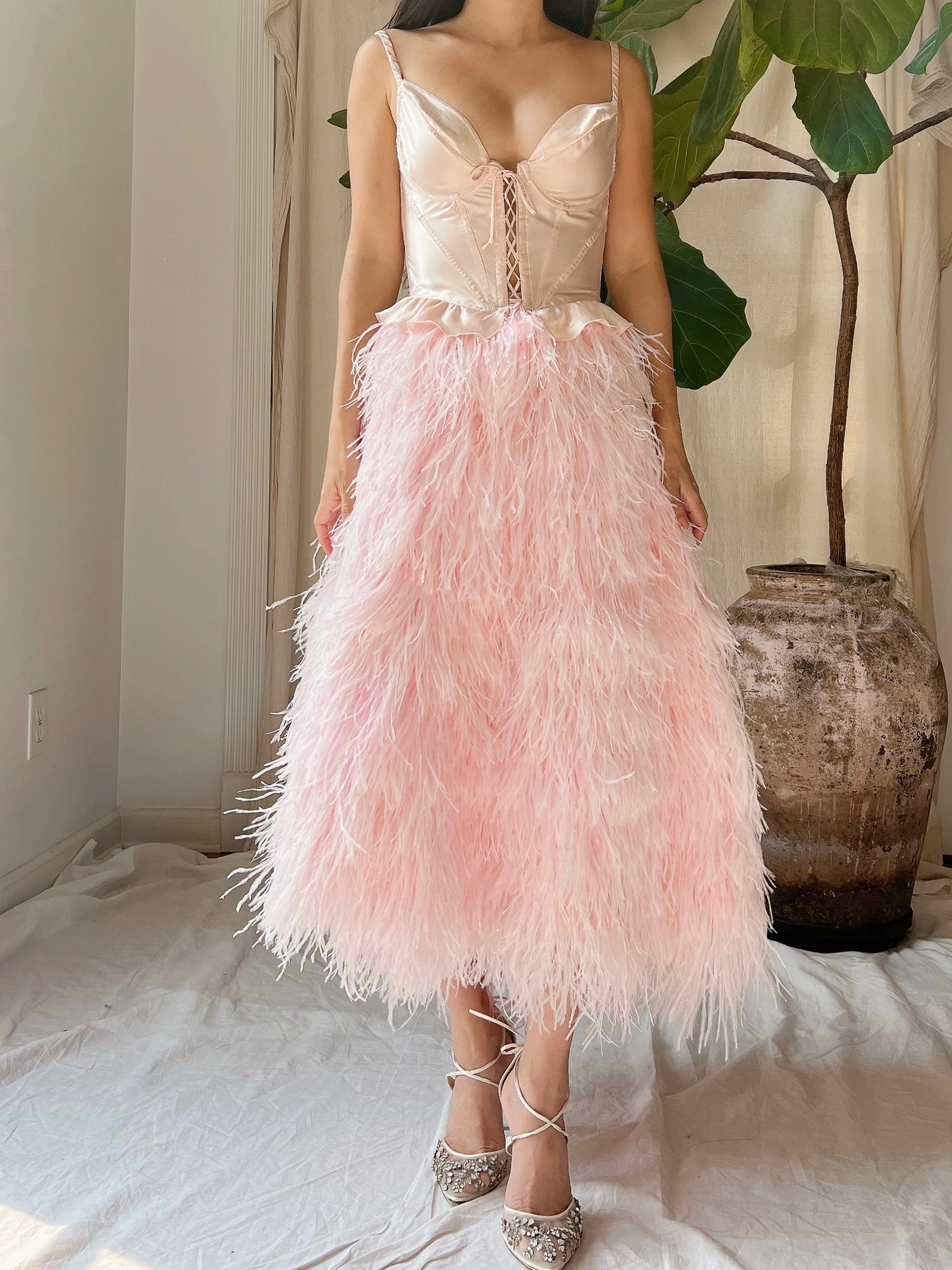 Soft Pink Feather Skirt - S-L