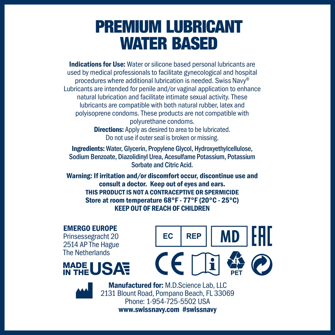 Swiss Navy Premium Water Based Lubricant - 8 oz