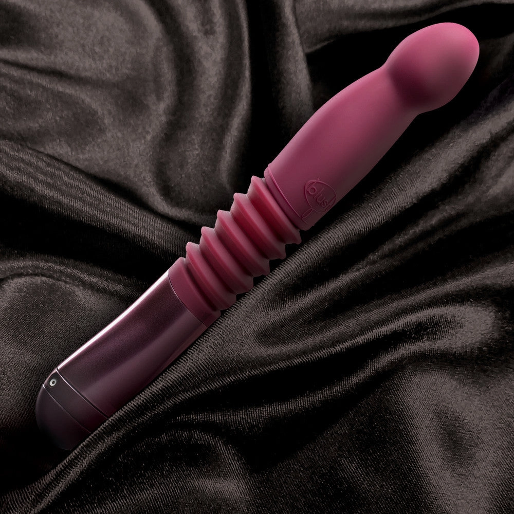 Temptasia By Blush® | Trixie Curved G-Spot Wine 10-Inch Long Thrusting Rechargeable Vibrating Dildo