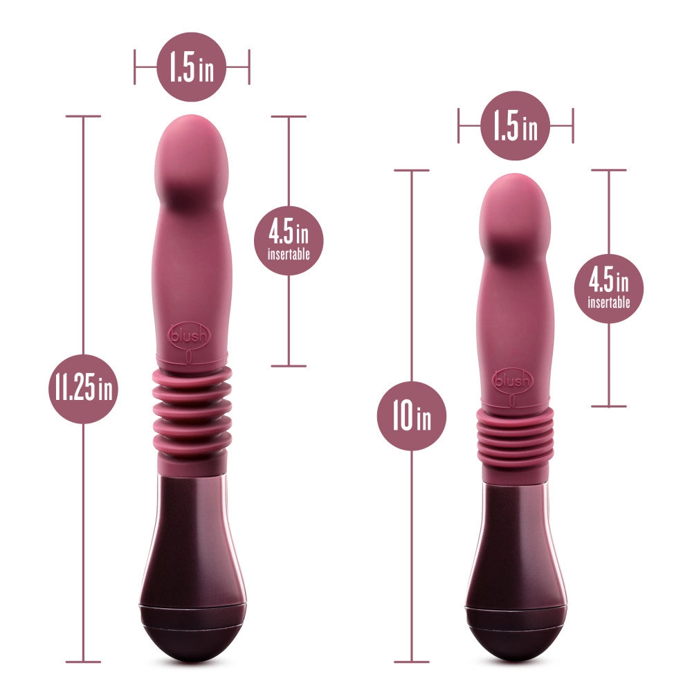 Temptasia By Blush® | Trixie Curved G-Spot Wine 10-Inch Long Thrusting Rechargeable Vibrating Dildo