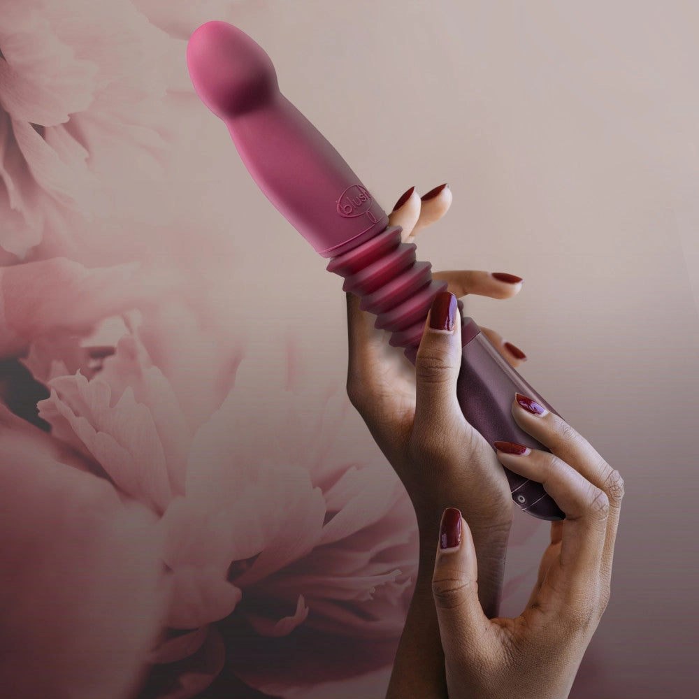 Temptasia By Blush® | Trixie Curved G-Spot Wine 10-Inch Long Thrusting Rechargeable Vibrating Dildo