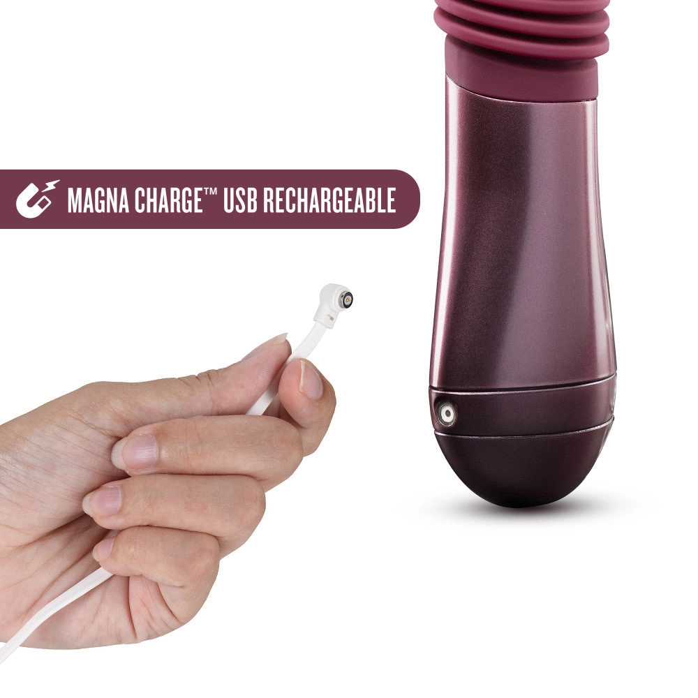 Temptasia By Blush® | Trixie Curved G-Spot Wine 10-Inch Long Thrusting Rechargeable Vibrating Dildo