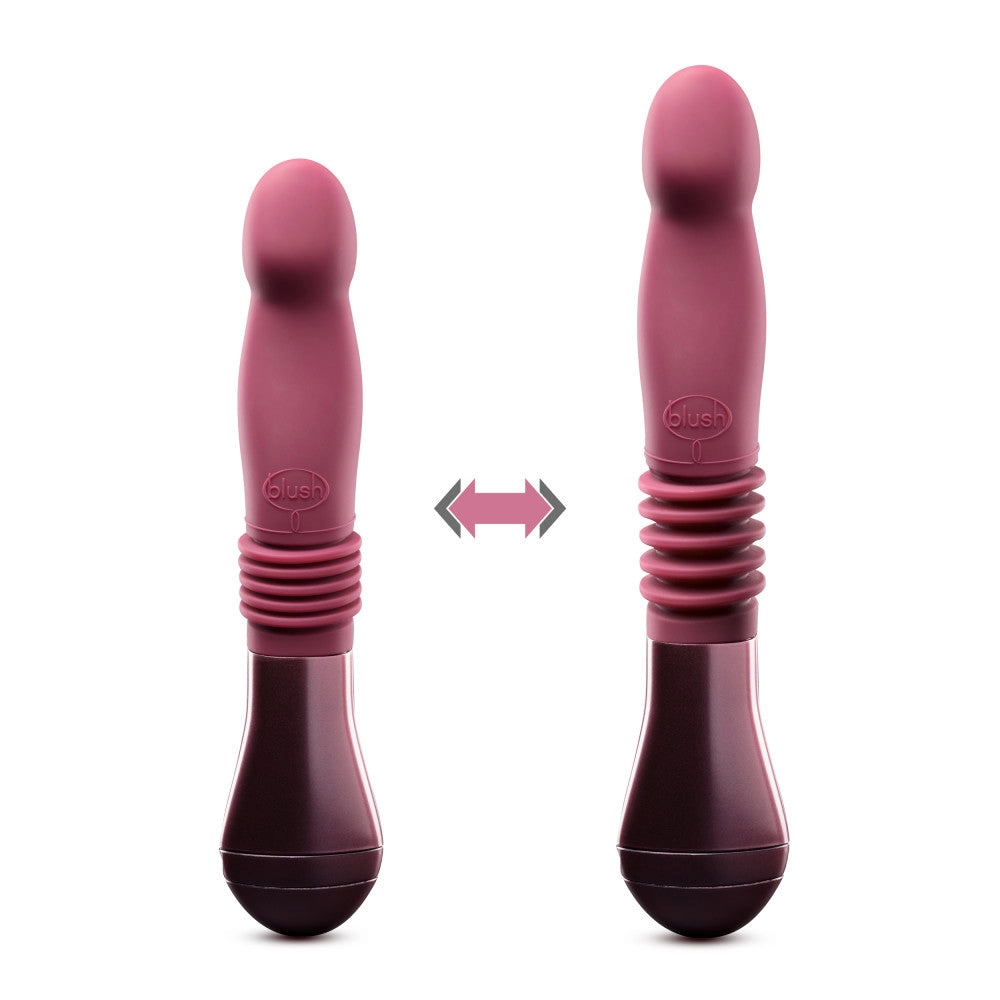 Temptasia By Blush® | Trixie Curved G-Spot Wine 10-Inch Long Thrusting Rechargeable Vibrating Dildo