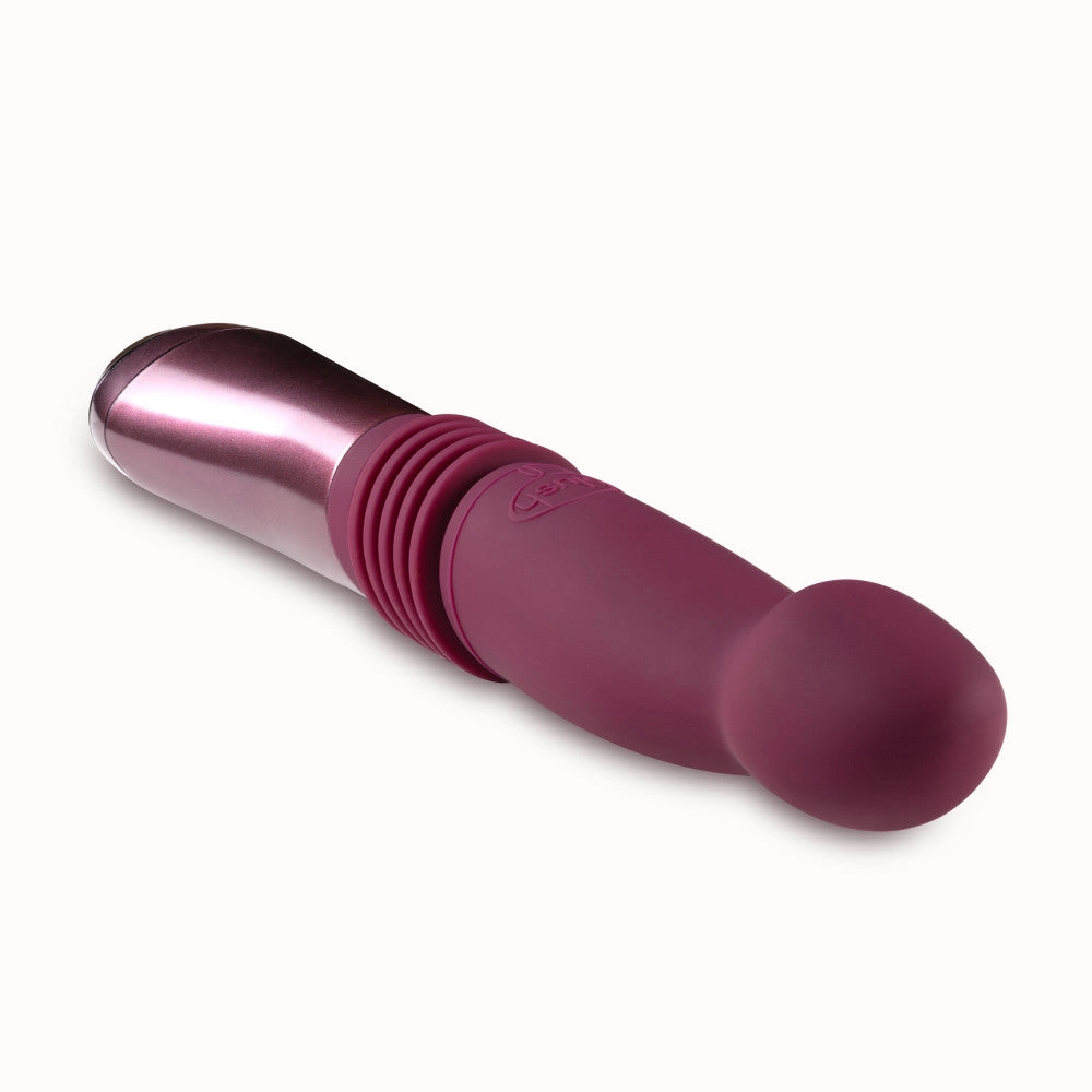 Temptasia By Blush® | Trixie Curved G-Spot Wine 10-Inch Long Thrusting Rechargeable Vibrating Dildo