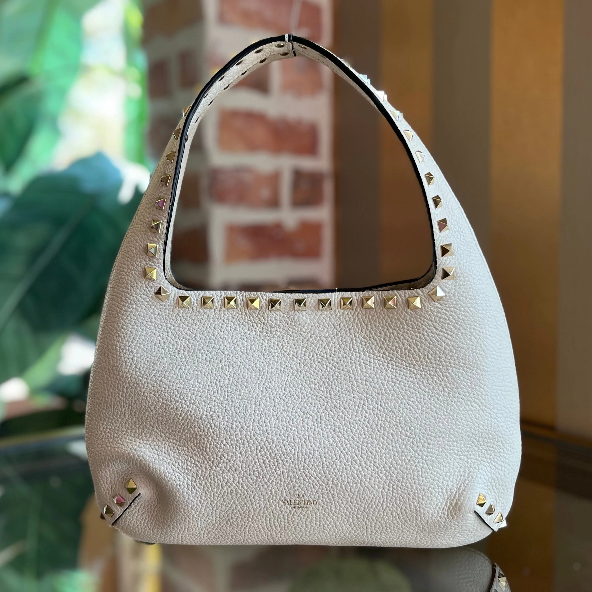 VALENTINO Rockstud Flip Lock Small Pebbled Calfskin Hobo