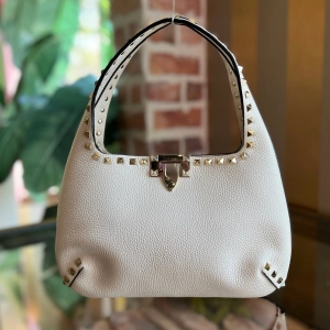 VALENTINO Rockstud Flip Lock Small Pebbled Calfskin Hobo