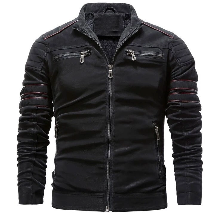 West Louis™ Stand Collar Motorcycle Washed Velour Leather Jacket