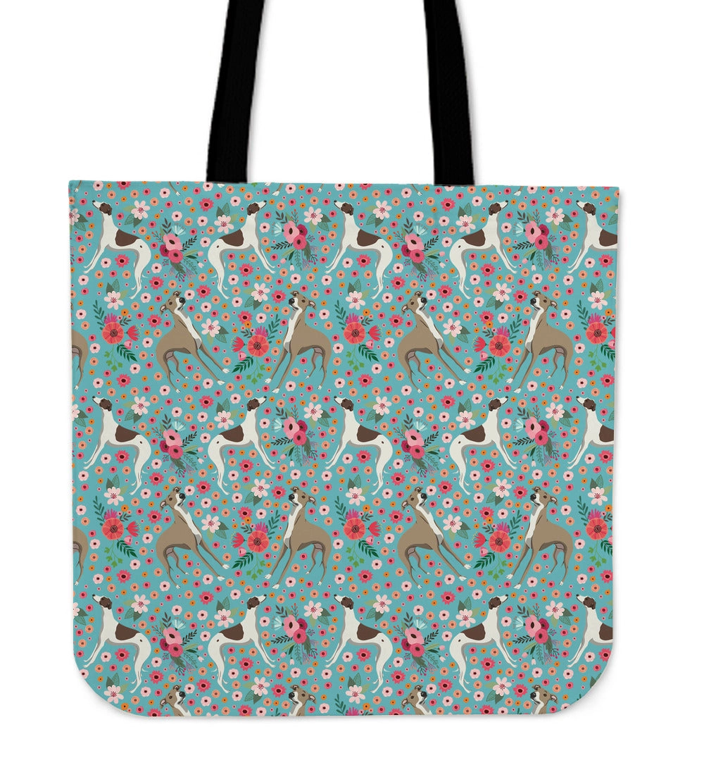 Whippet Flower Linen Tote Bag