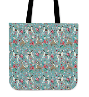 Whippet Flower Linen Tote Bag