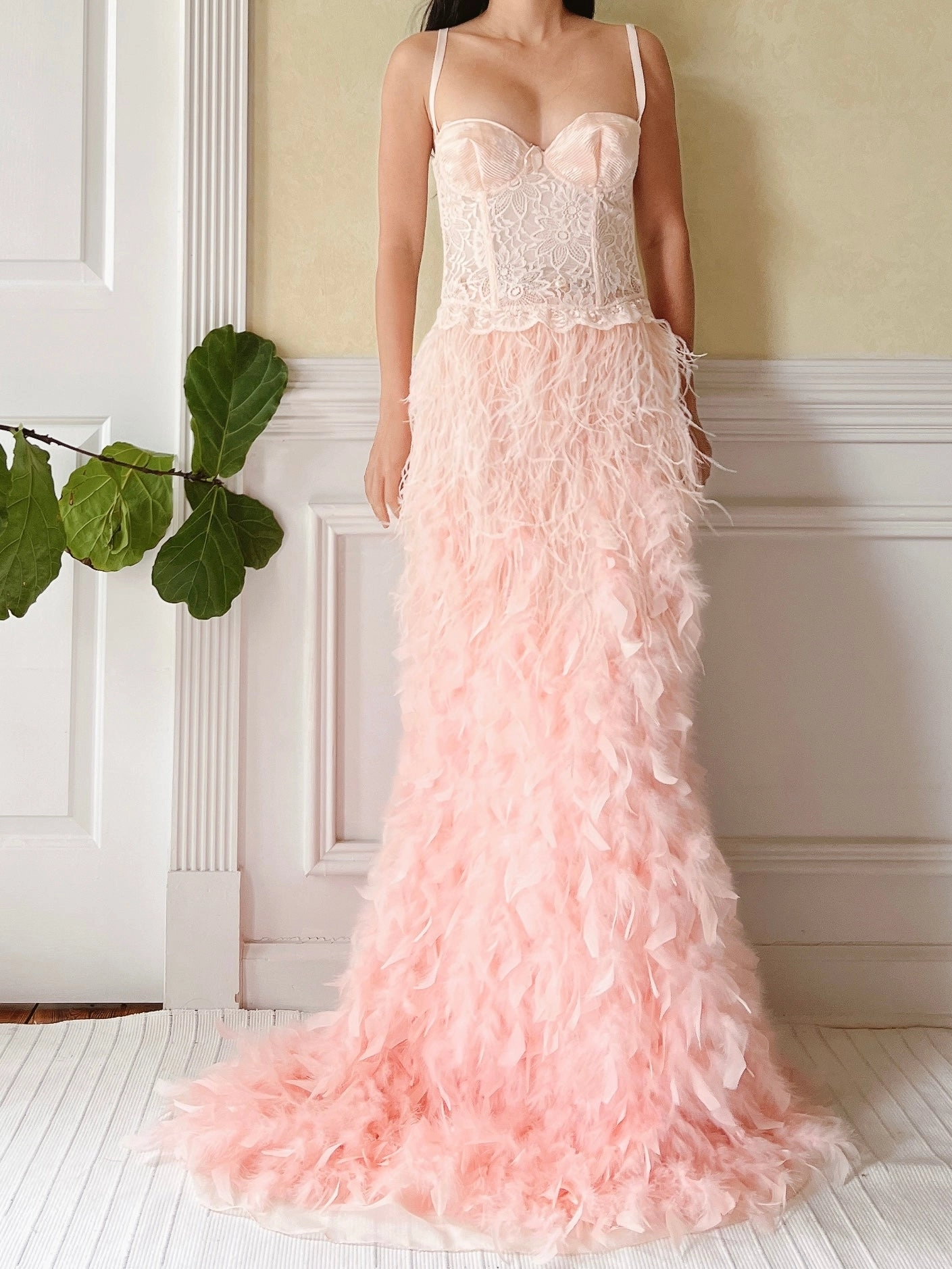 Y2K Soft Peach Feather Skirt - XS